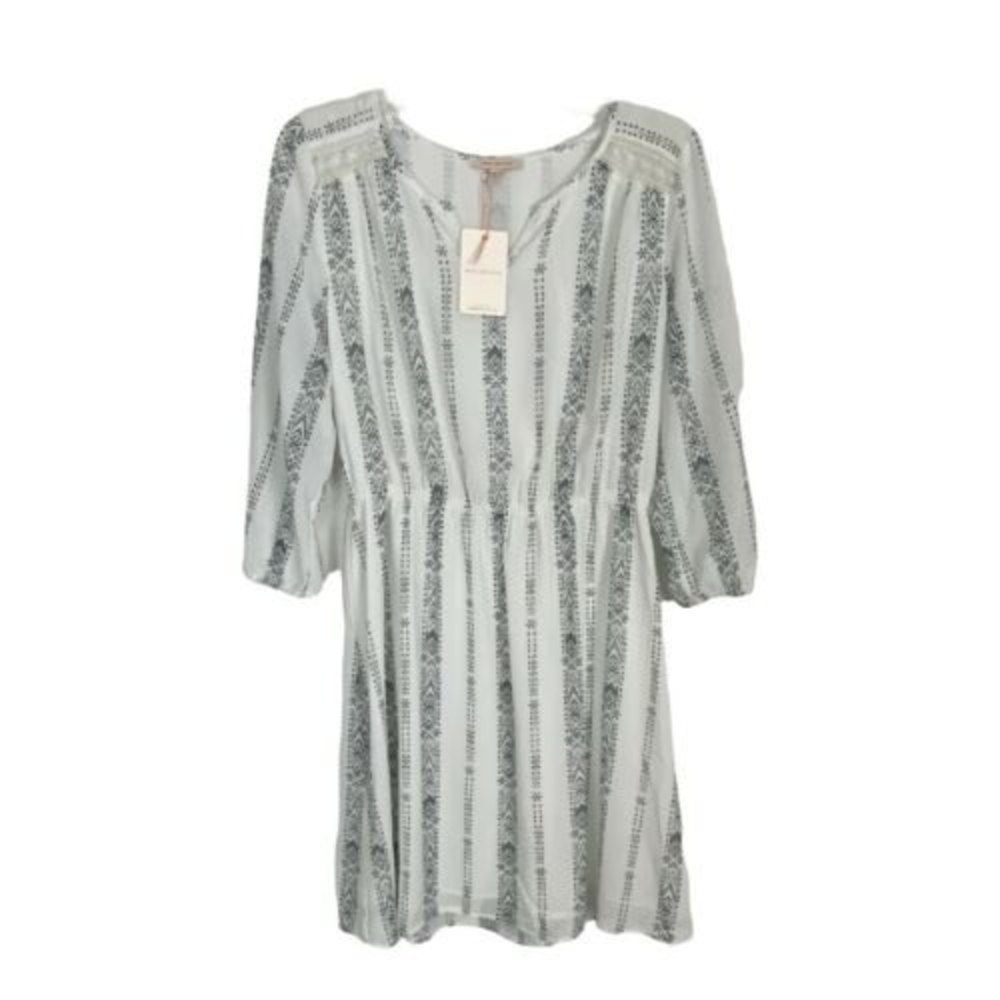 Skies Are Blue Women Dress Size Medium White Gray Elastic Waist Lined V Neck NEW